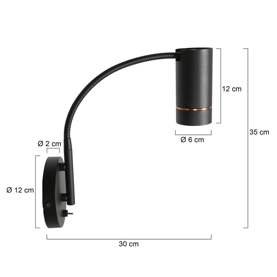 Zwarte wandlamp downlume 4857zw, flexibel gu10 spot design