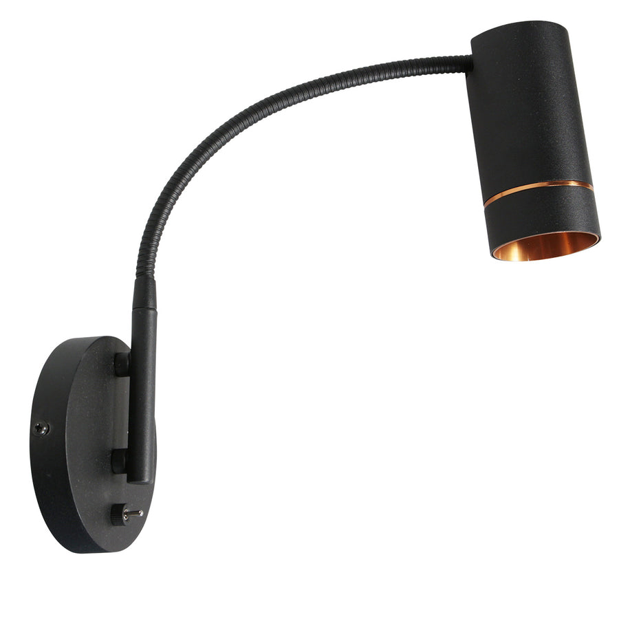 Zwarte wandlamp downlume 4857zw, flexibel gu10 spot design