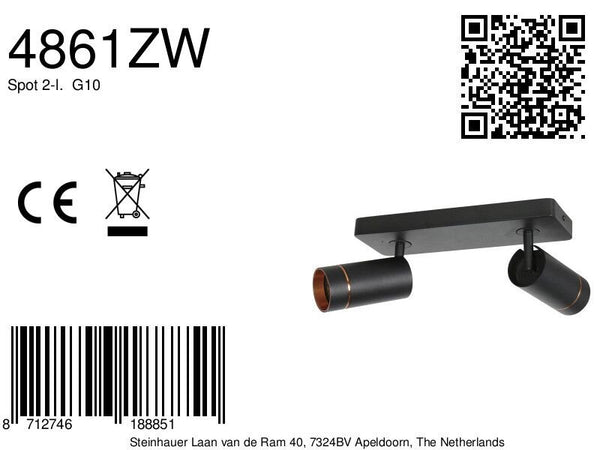 Zwarte spot downlume 4861zw, 2-lichts gu10 met goud