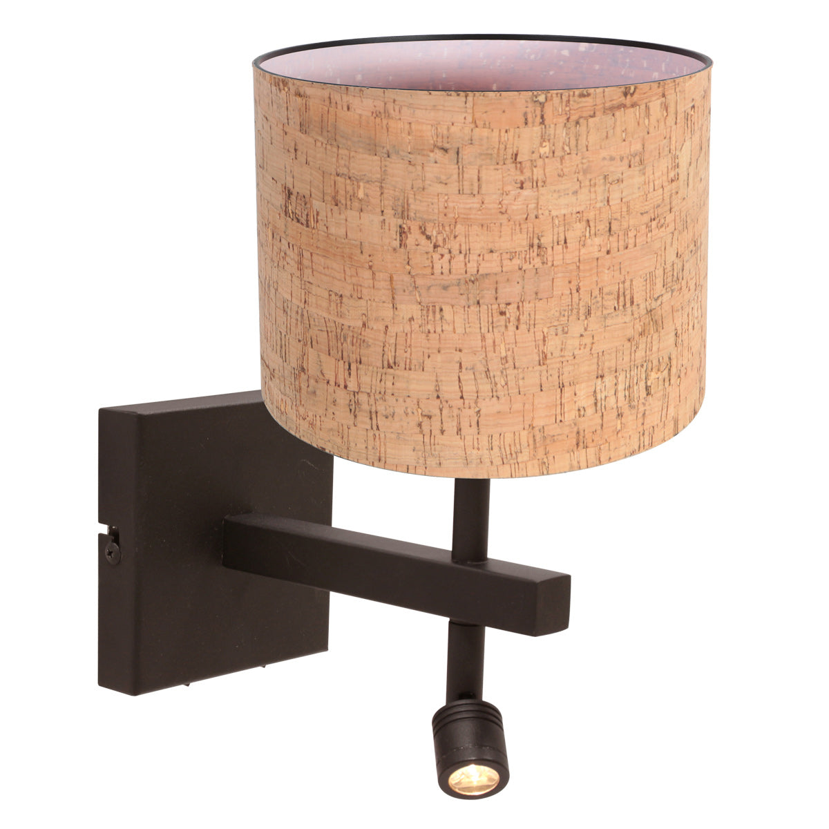 Wandlamp stang 4868ca met beige kurk kap en leeslicht