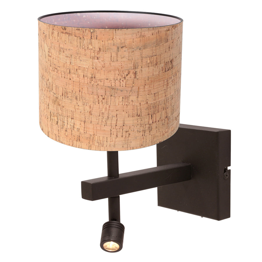 Wandlamp stang 4868ca met beige kurk kap en leeslicht