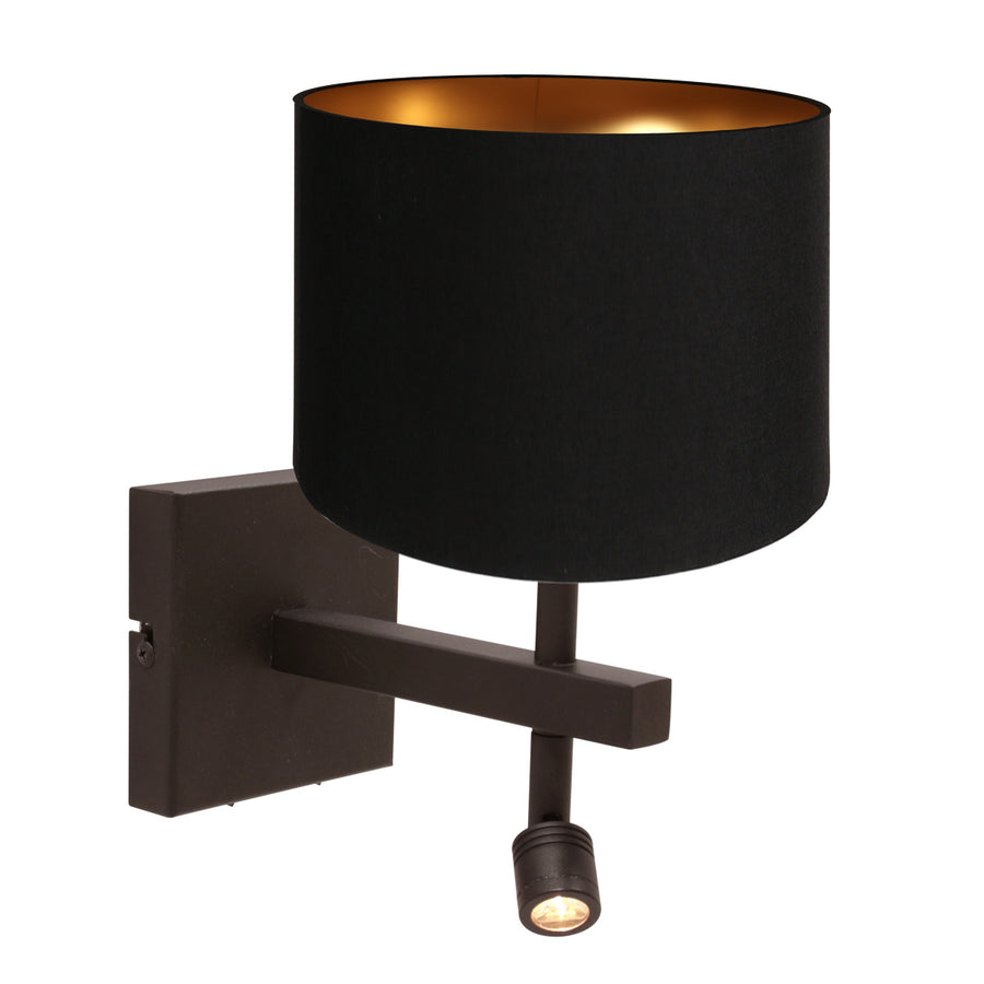 Wandlamp stang 4869ca met zwart linnen kap en leeslicht