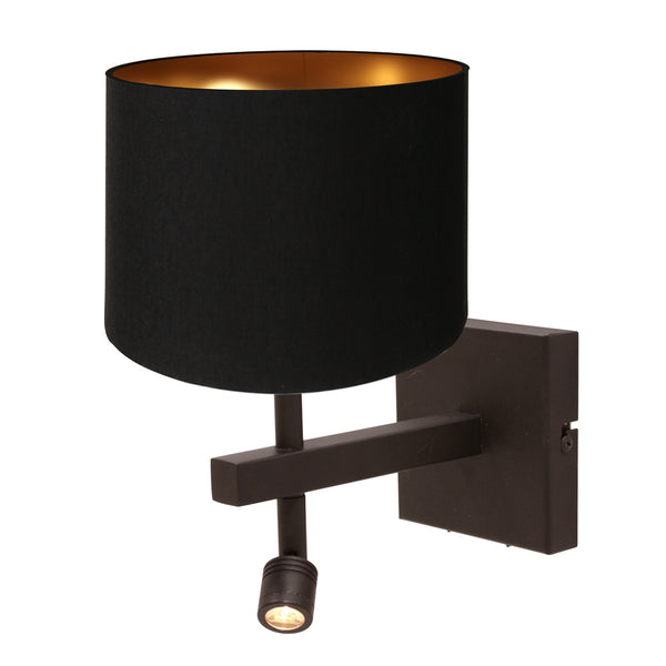 Wandlamp stang 4869ca met zwart linnen kap en leeslicht