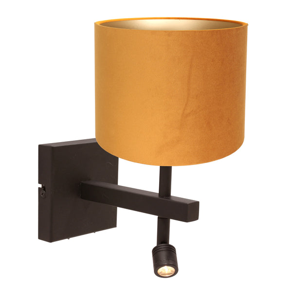 Wandlamp stang 4870ca met gouden velours kap en leeslicht