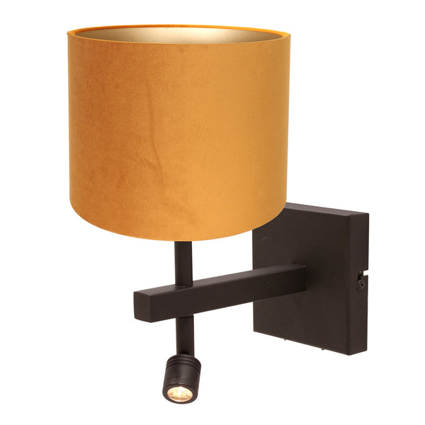 Wandlamp stang 4870ca met gouden velours kap en leeslicht
