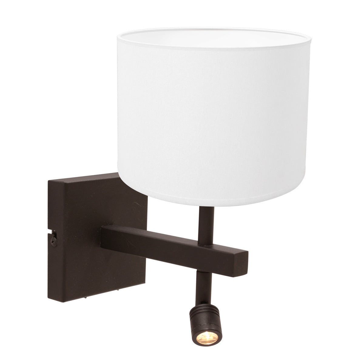 Wandlamp stang 4871ca met wit linnen kap en leeslicht