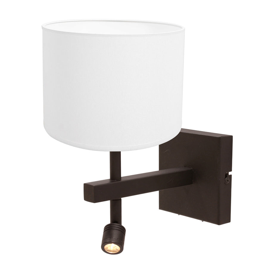 Wandlamp stang 4871ca met wit linnen kap en leeslicht