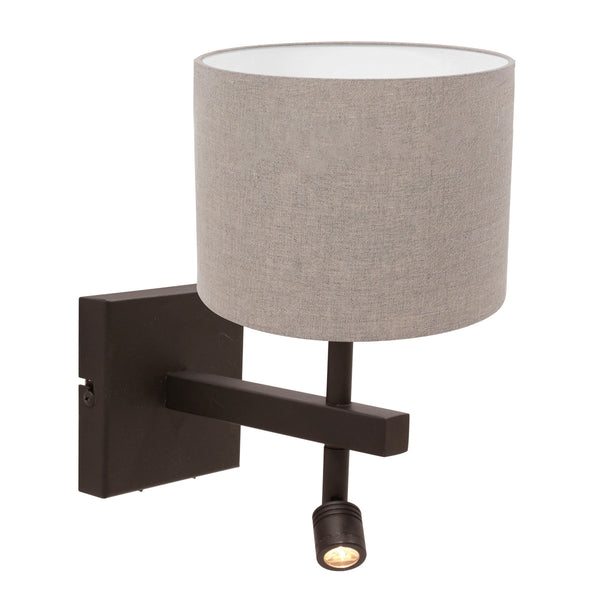 Wandlamp stang 4872ca met grijze linnen kap en leeslicht