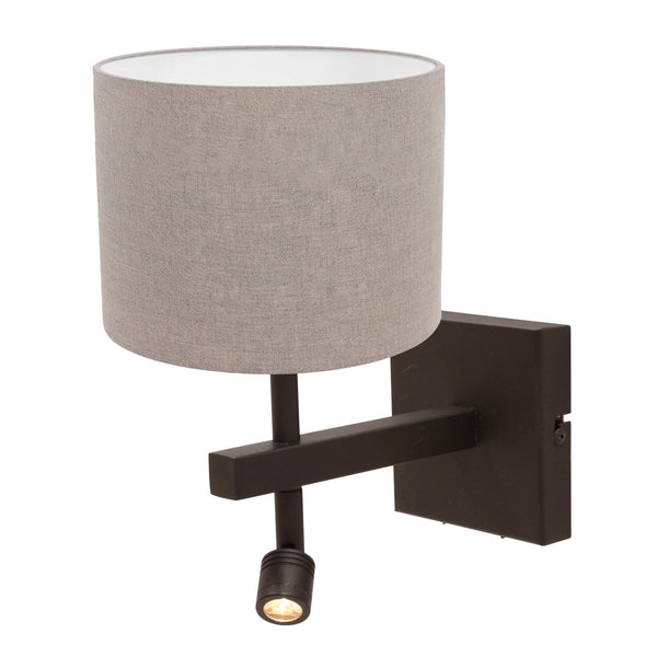 Wandlamp stang 4872ca met grijze linnen kap en leeslicht