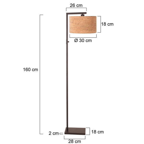 Cacao vloerlamp stang 4874ca met schakelaar en beige kurkstructuur kap
