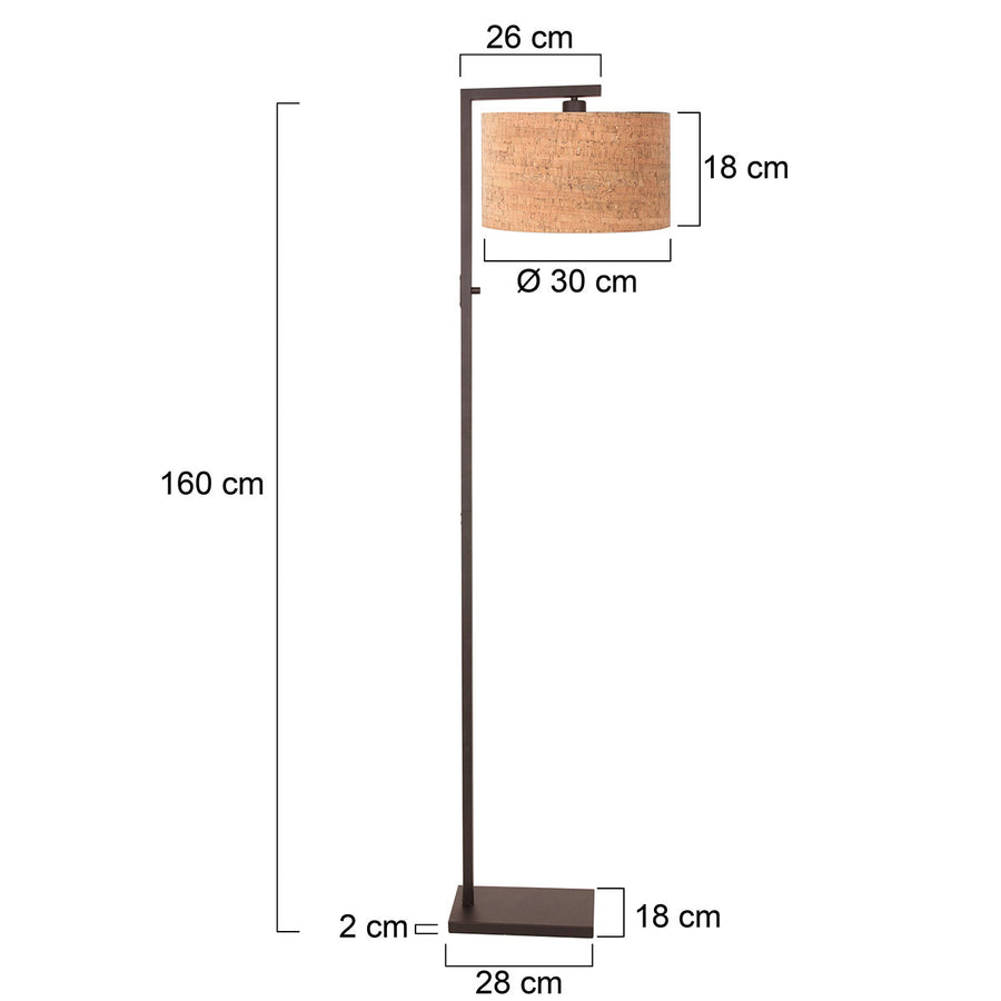 Cacao vloerlamp stang 4874ca met schakelaar en beige kurkstructuur kap