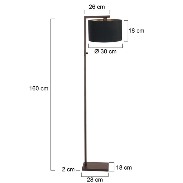 Cacao vloerlamp stang 4875ca met schakelaar en zwarte linnen kap