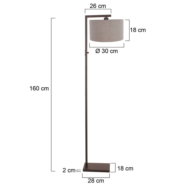 Cacao vloerlamp stang 4878ca met schakelaar en grof grijs linnen kap