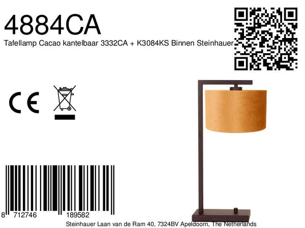 Cacao tafellamp stang 4884ca met goud velours kap