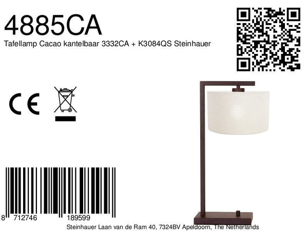 Cacao tafellamp stang 4885ca met grof wit linnen kap