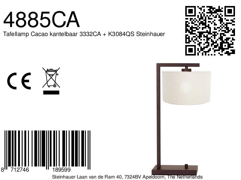 Cacao tafellamp stang 4885ca met grof wit linnen kap