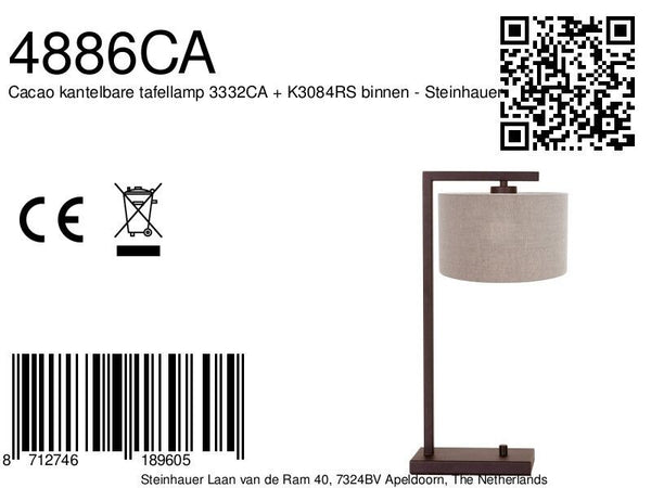 Cacao tafellamp stang 4886ca met grof grijs linnen kap