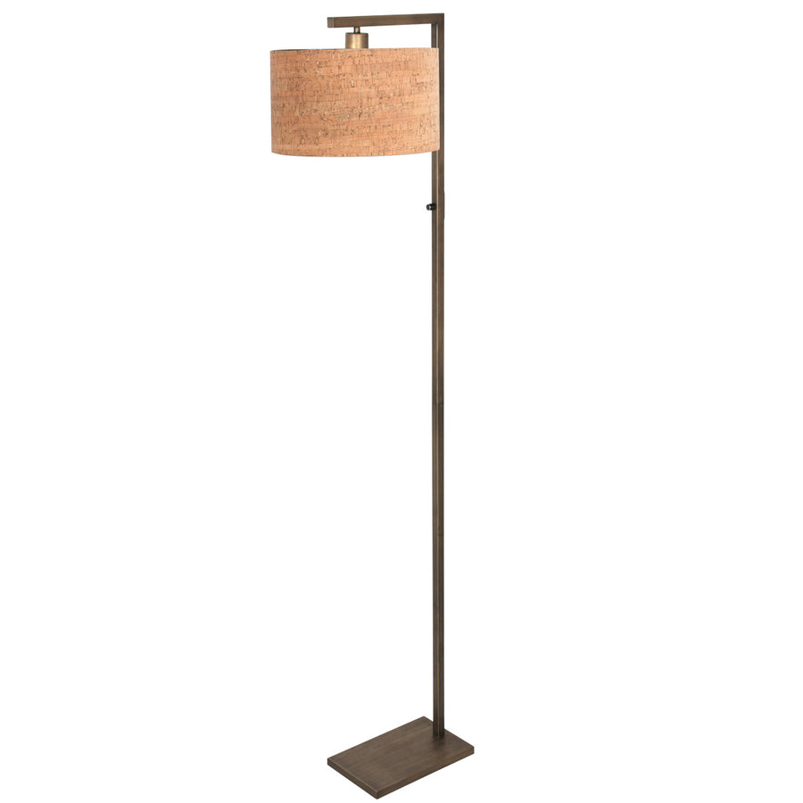 Bronzen vloerlamp stang 4894br met schakelaar en beige kurkstructuur kap