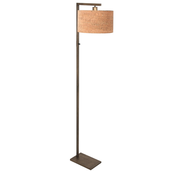 Bronzen vloerlamp stang 4894br met schakelaar en beige kurkstructuur kap