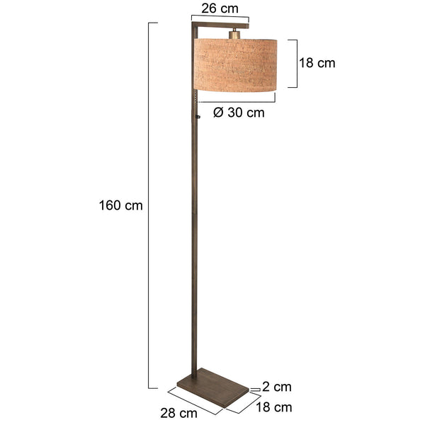 Bronzen vloerlamp stang 4894br met schakelaar en beige kurkstructuur kap