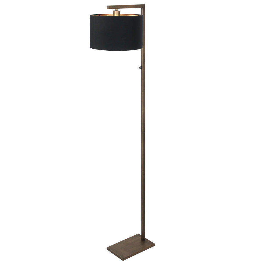 Bronzen vloerlamp stang 4895br met schakelaar en zwarte linnen kap