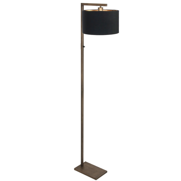 Bronzen vloerlamp stang 4895br met schakelaar en zwarte linnen kap