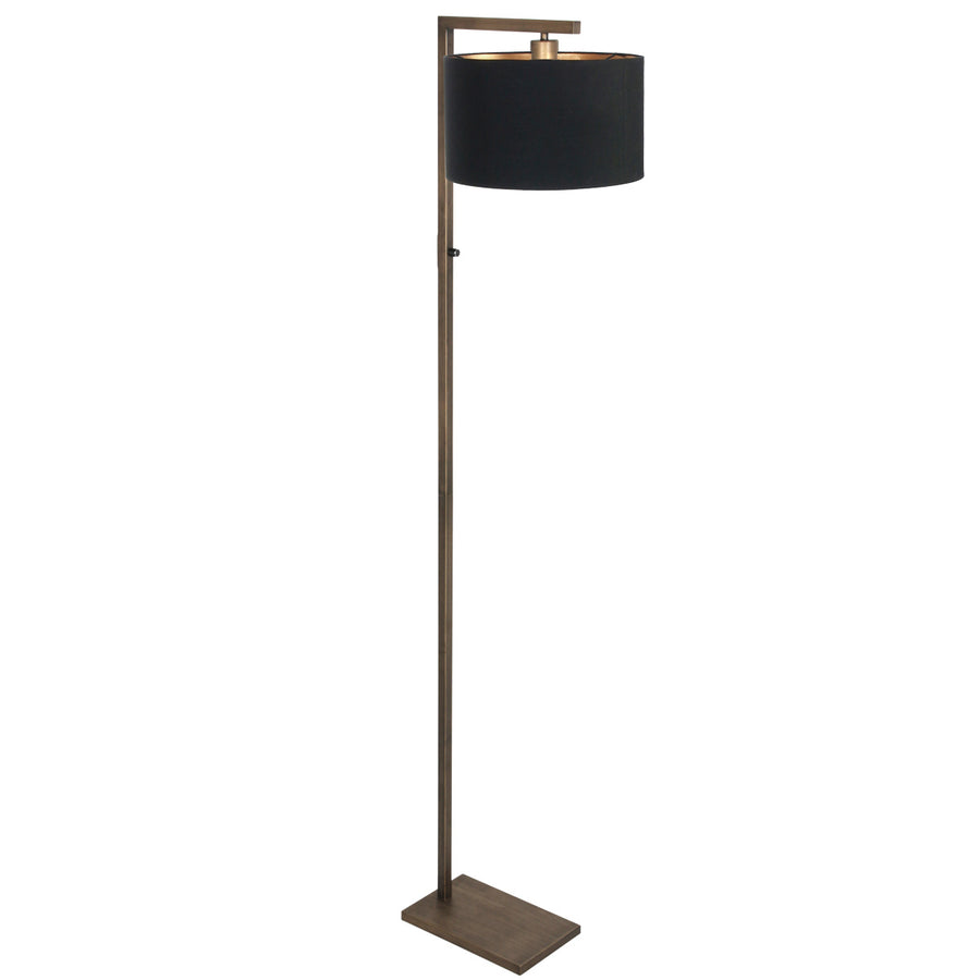 Bronzen vloerlamp stang 4895br met schakelaar en zwarte linnen kap