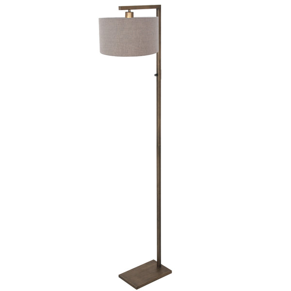 Bronzen vloerlamp stang 4897br met schakelaar en grof grijs linnen kap