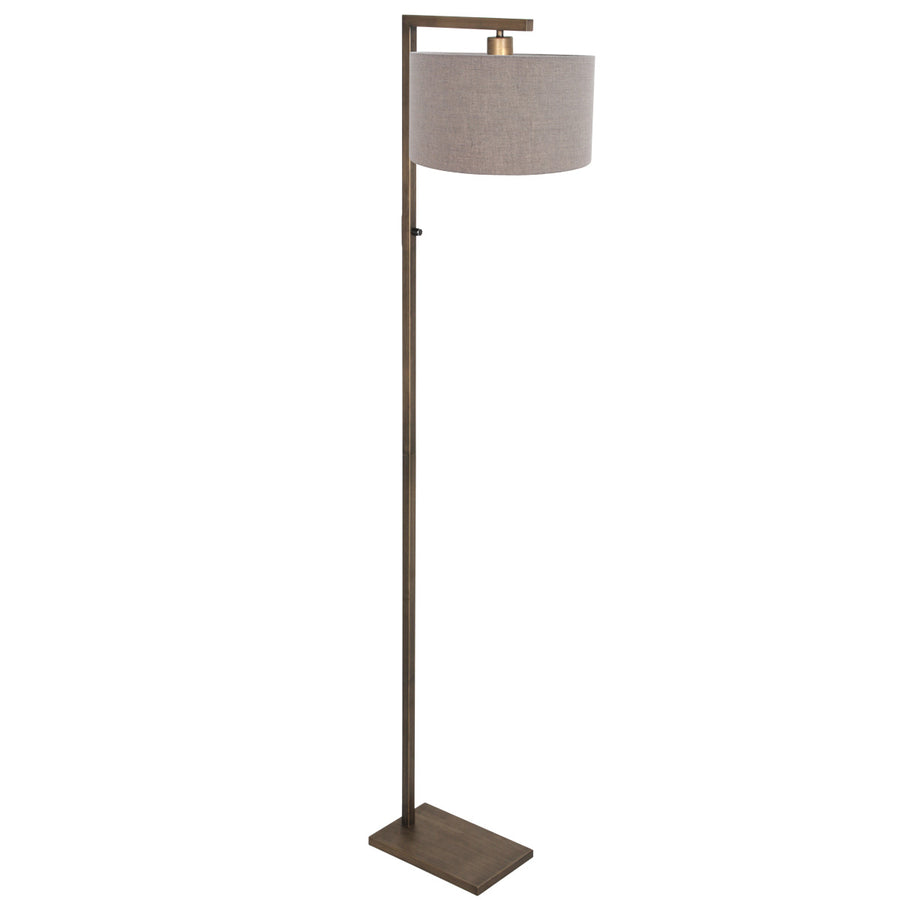 Bronzen vloerlamp stang 4897br met schakelaar en grof grijs linnen kap