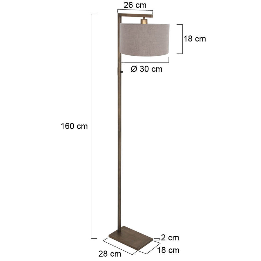 Bronzen vloerlamp stang 4897br met schakelaar en grof grijs linnen kap