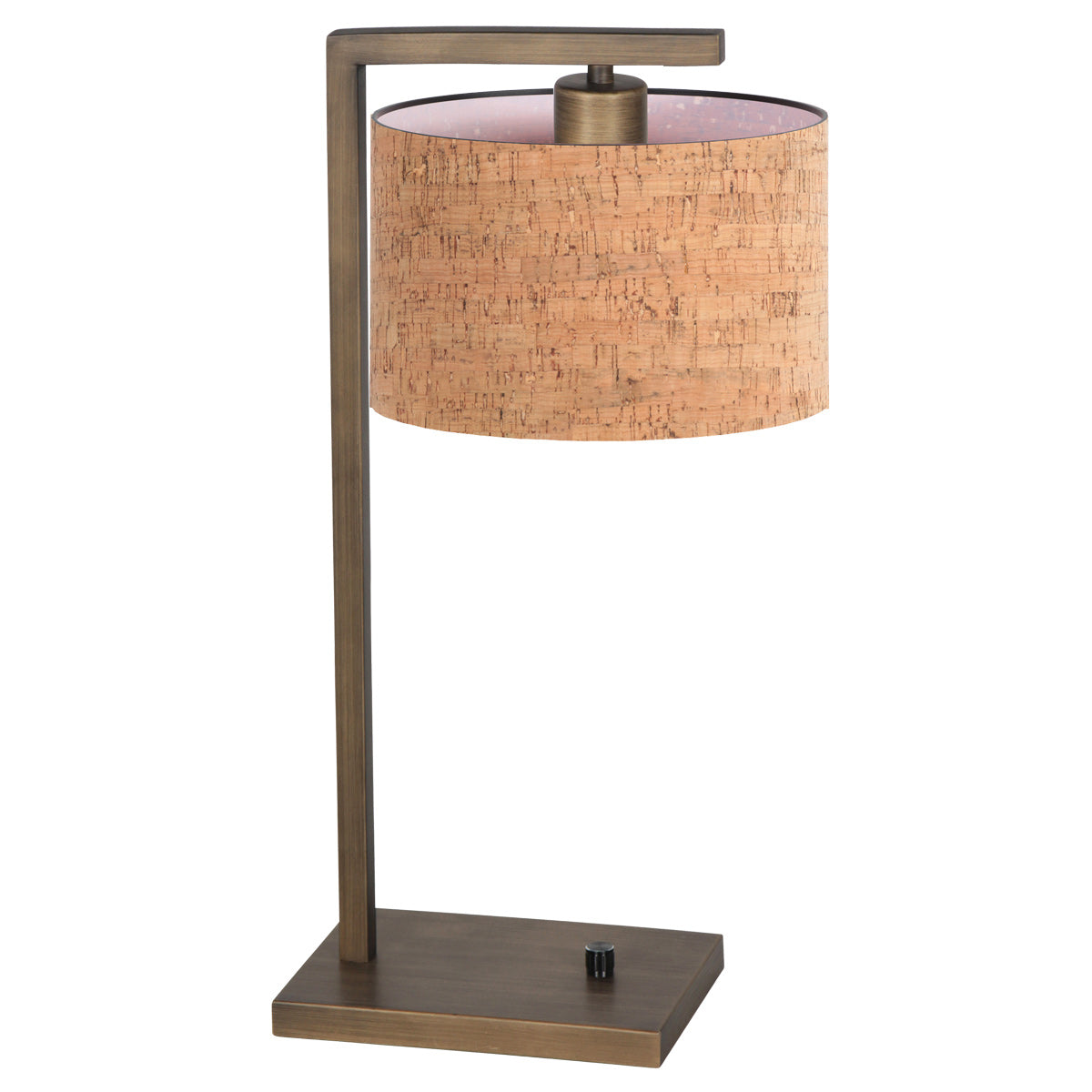 Bronzen tafellamp stang 4900br met beige kurkstructuur kap