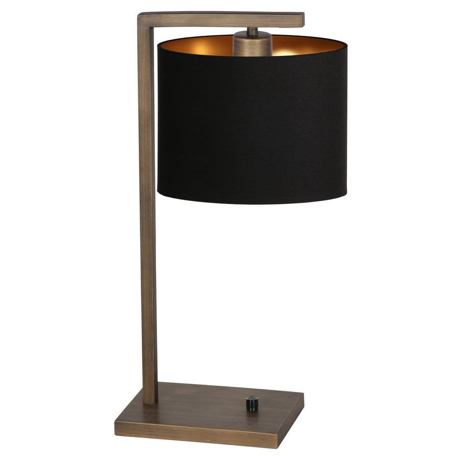 Bronzen tafellamp stang 4901br met zwarte linnen kap