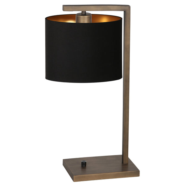 Bronzen tafellamp stang 4901br met zwarte linnen kap
