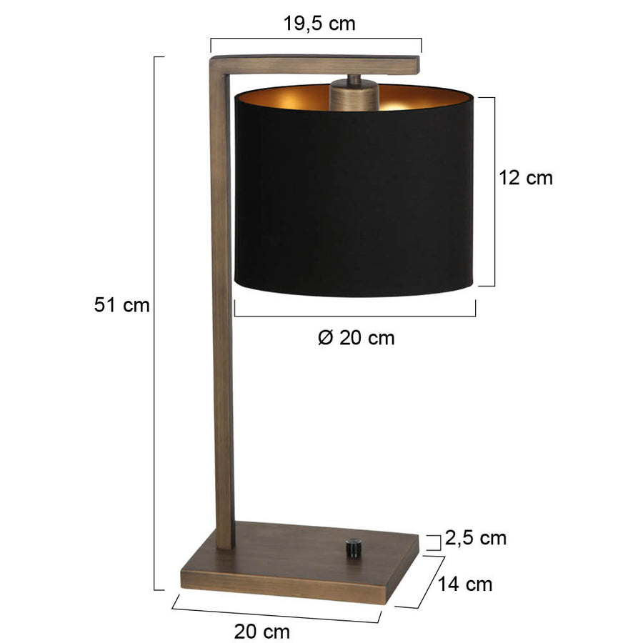 Bronzen tafellamp stang 4901br met zwarte linnen kap