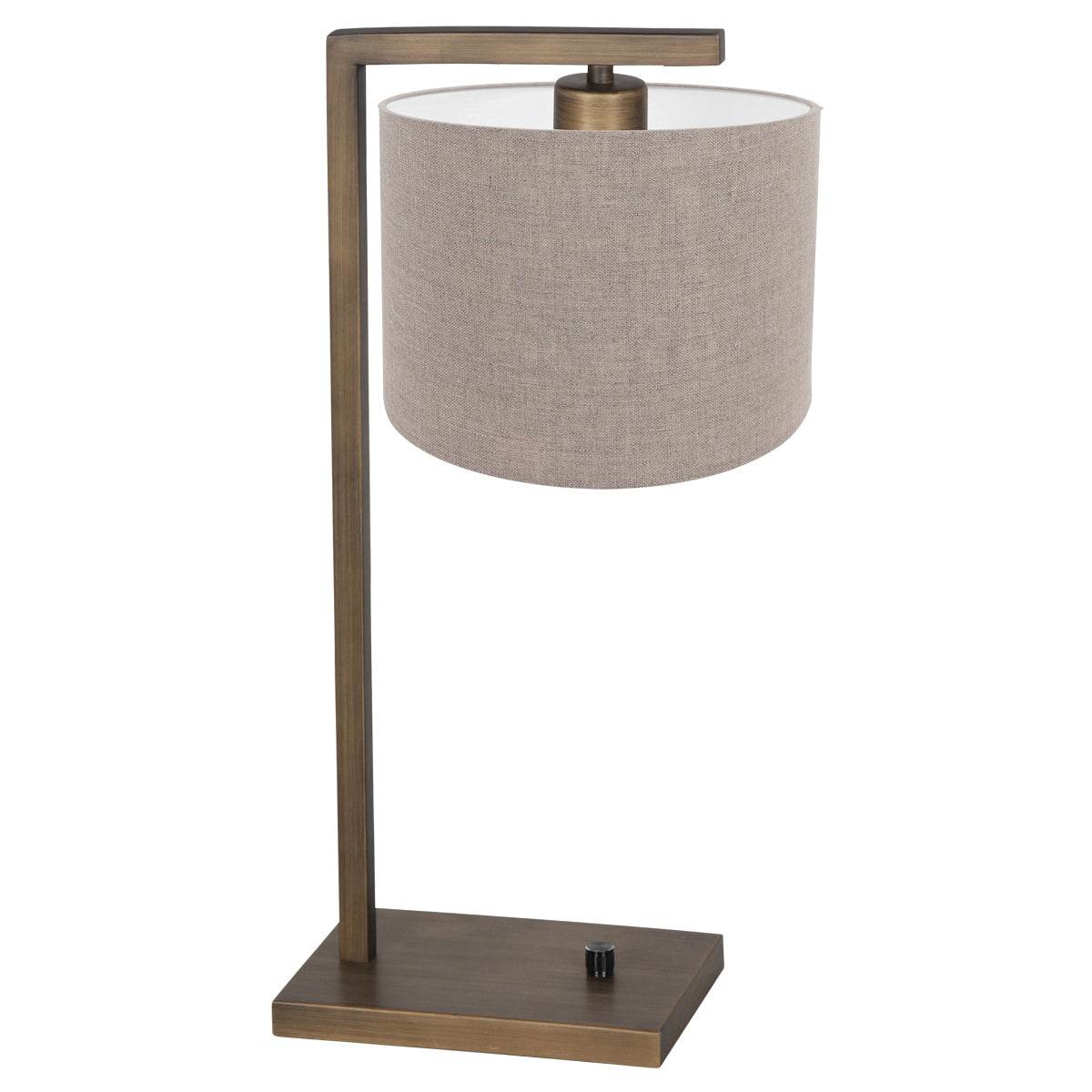 Bronzen tafellamp stang 4903br met grof grijze linnen kap