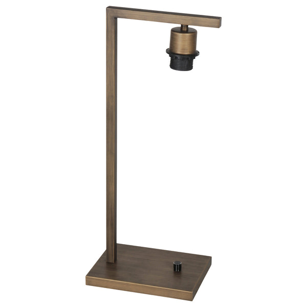 Bronzen tafellamp stang 4903br met grof grijze linnen kap