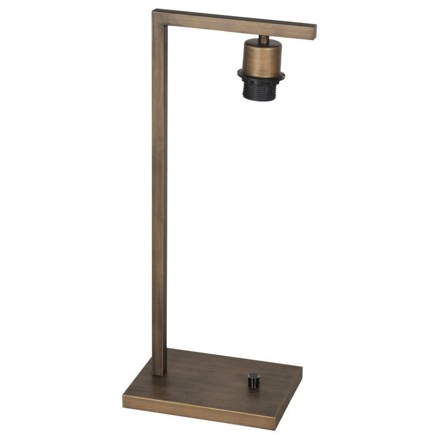 Bronzen tafellamp stang 4903br met grof grijze linnen kap