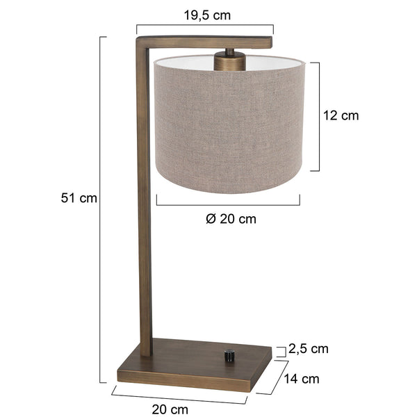 Bronzen tafellamp stang 4903br met grof grijze linnen kap