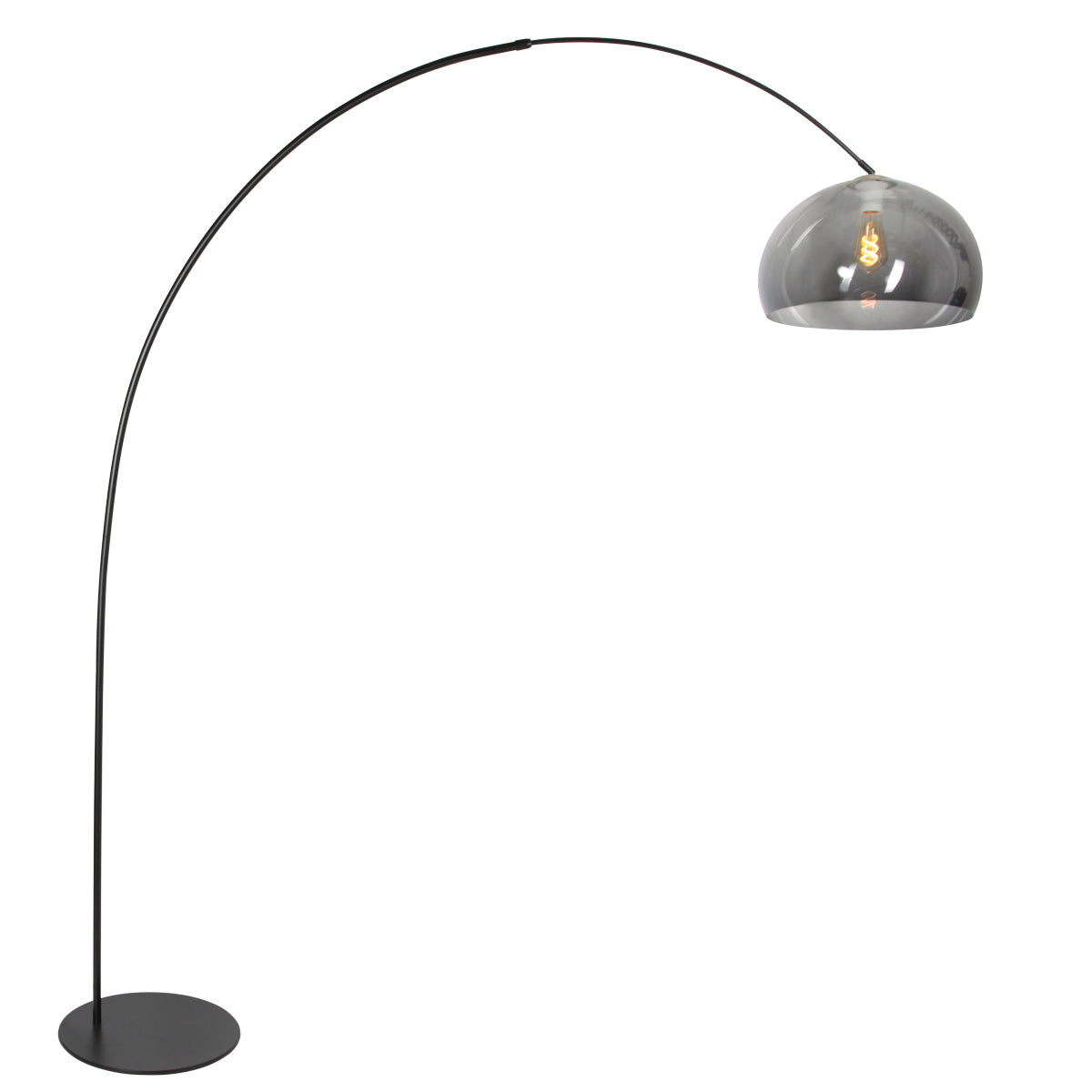 Vloerlamp curve 4908zw - zwarte booglamp met smoke bolkap