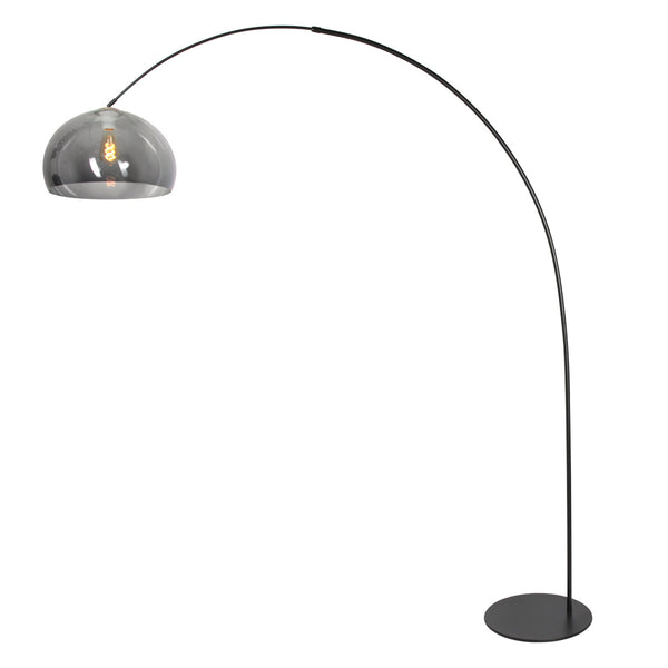 Vloerlamp curve 4908zw - zwarte booglamp met smoke bolkap
