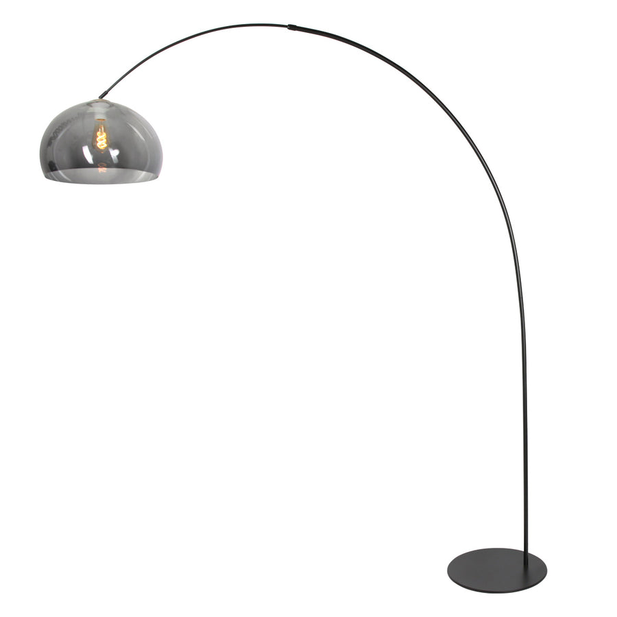 Vloerlamp curve 4908zw - zwarte booglamp met smoke bolkap