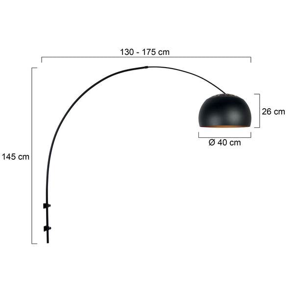 Wandlamp globe black 4909zw booglamp zwart/goud e27