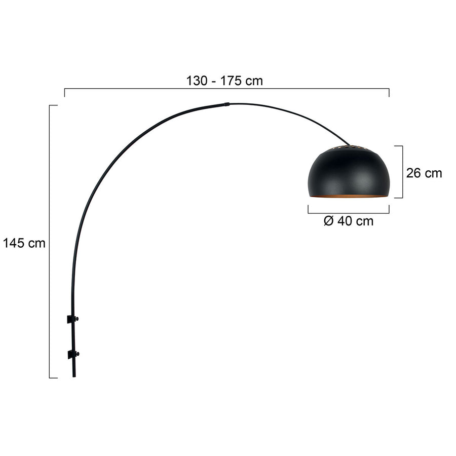 Wandlamp globe black 4909zw booglamp zwart/goud e27