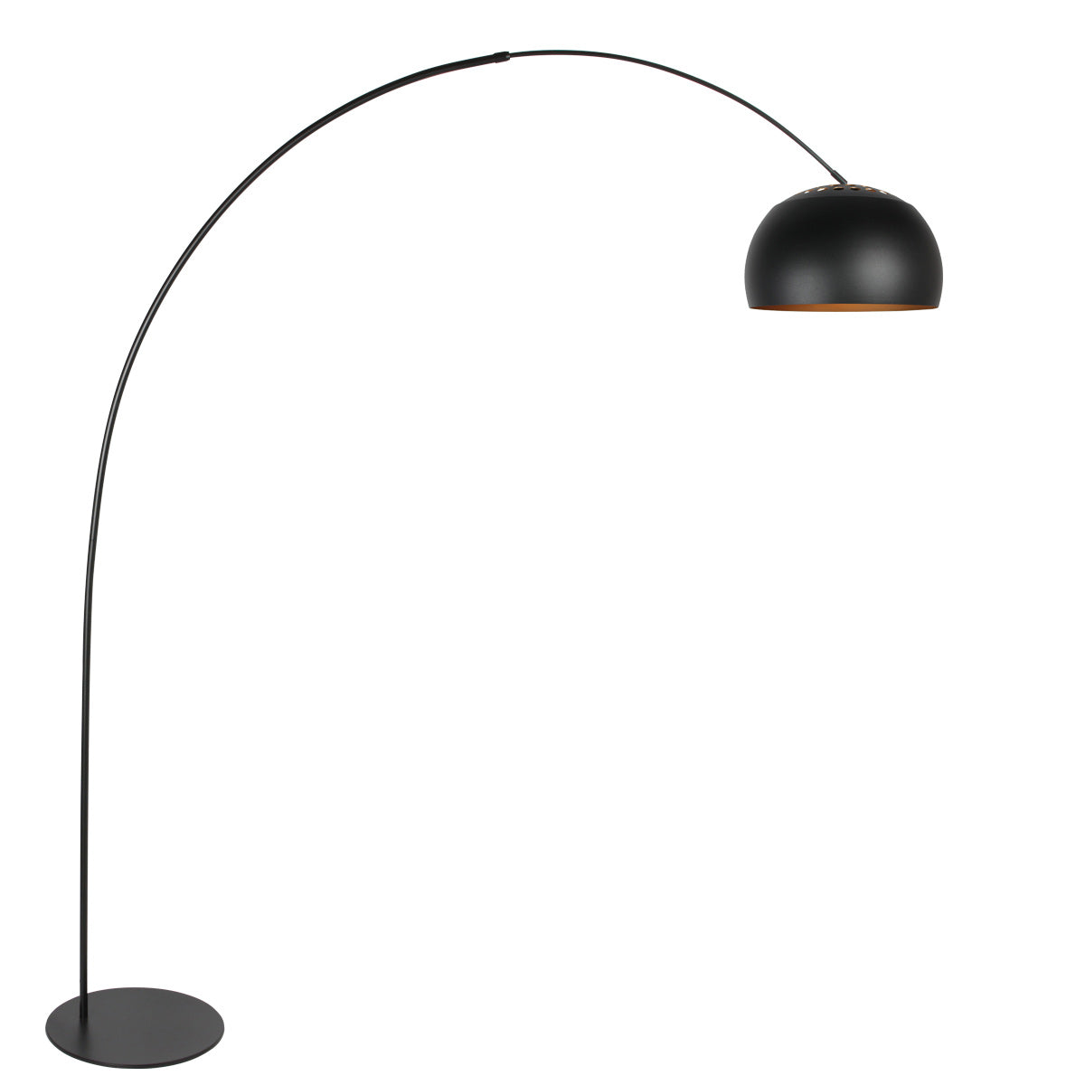 Vloerlamp curve 4912zw - zwarte booglamp met zwart-gouden kap