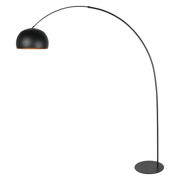 Vloerlamp curve 4912zw - zwarte booglamp met zwart-gouden kap