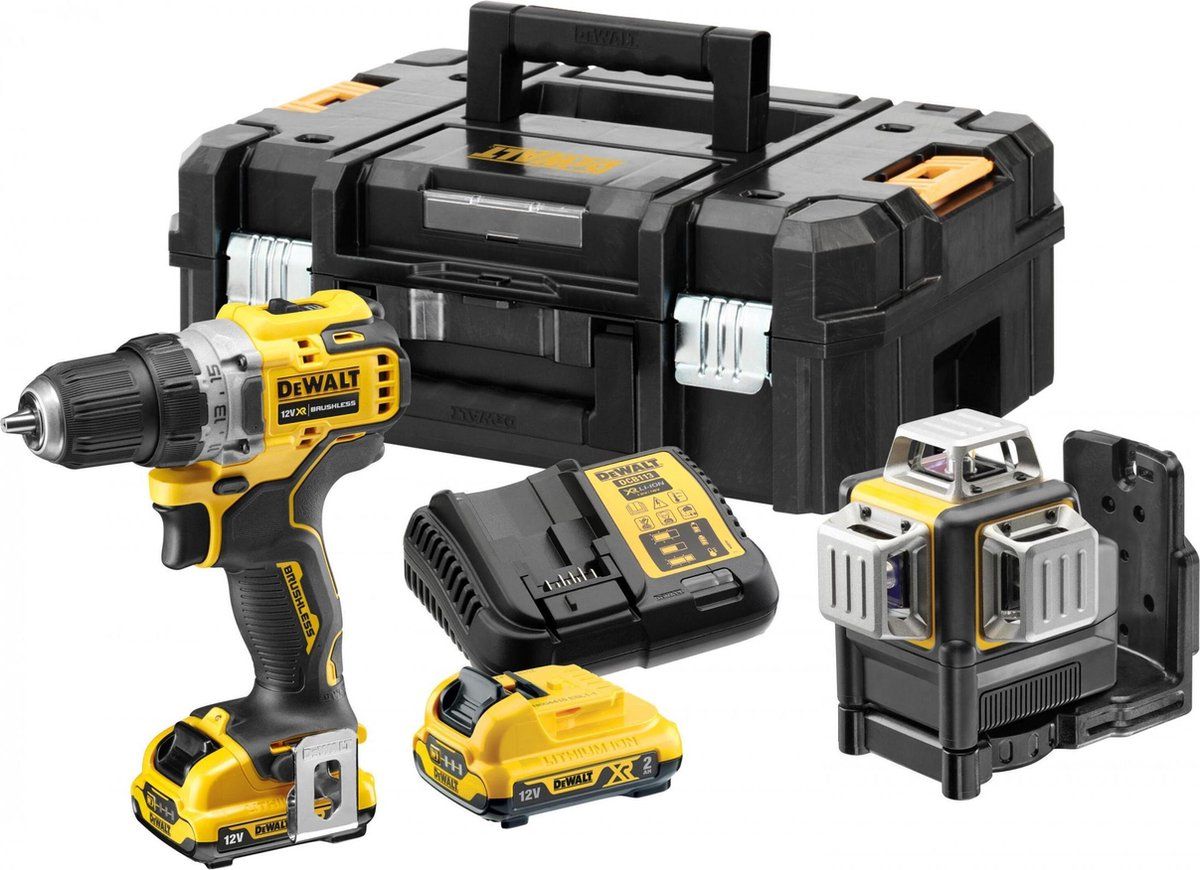 DCK212D2T-QW 12V XR 2-delige set met schroef-/boormachine (DCD701) + laser (DCE089)