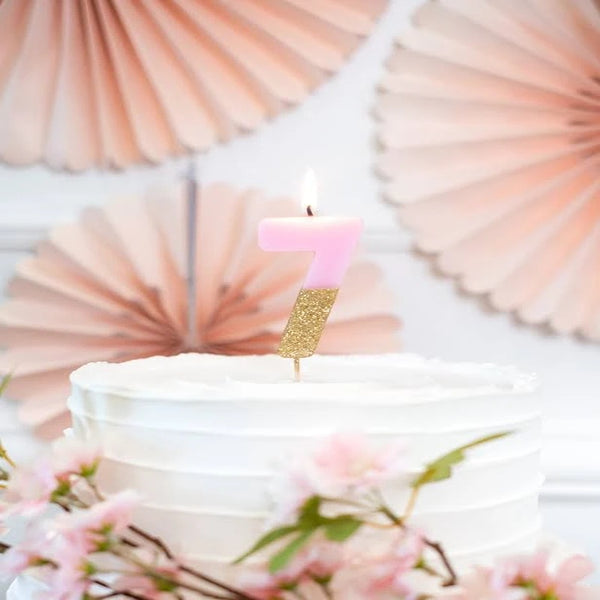 Pink Glitter Number Candle - 7