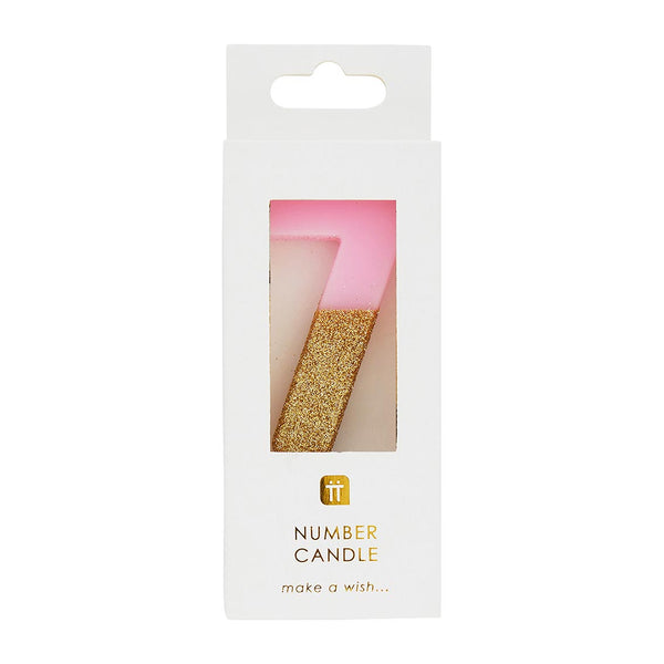 Pink Glitter Number Candle - 7