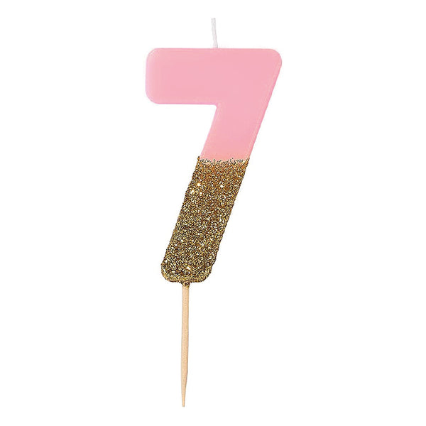 Pink Glitter Number Candle - 7