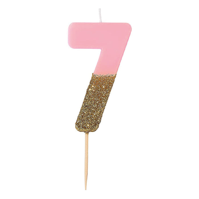 Pink Glitter Number Candle - 7
